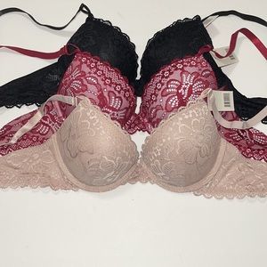 Bundle 3 Pieces Push Up Padded Plunge T- Shirt Underwire Bra. NWT